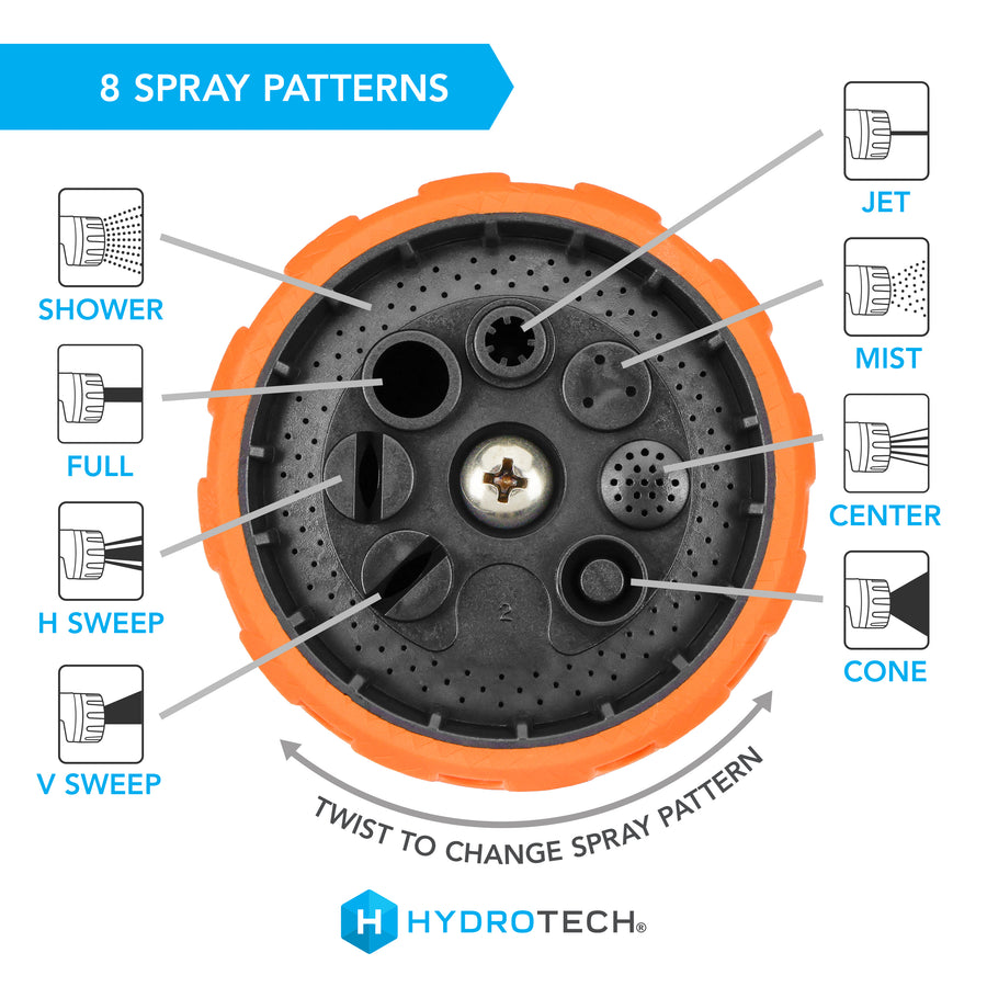 jet spray nozzle garden hose Hydrotech 8 Pattern Hose Nozzle