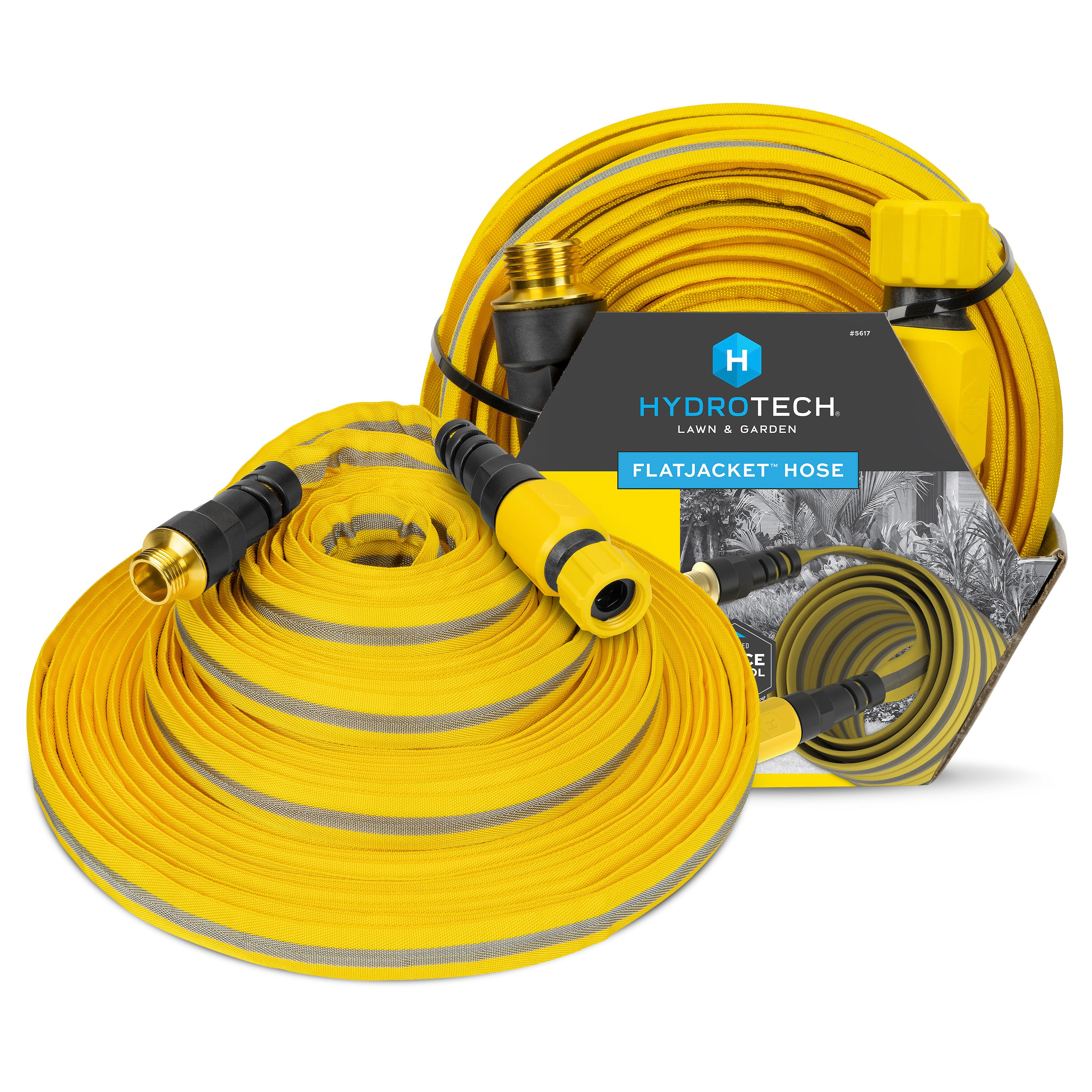 HydroTech FLATJACKET 5/8" 100 ft Garden Hose with Patented Force Control Technology - Flexible, Kink-Free, Lightweight Hose for Lawn, Garden, Car Washing, Deck and Patio Cleaning - Thumbnail 2